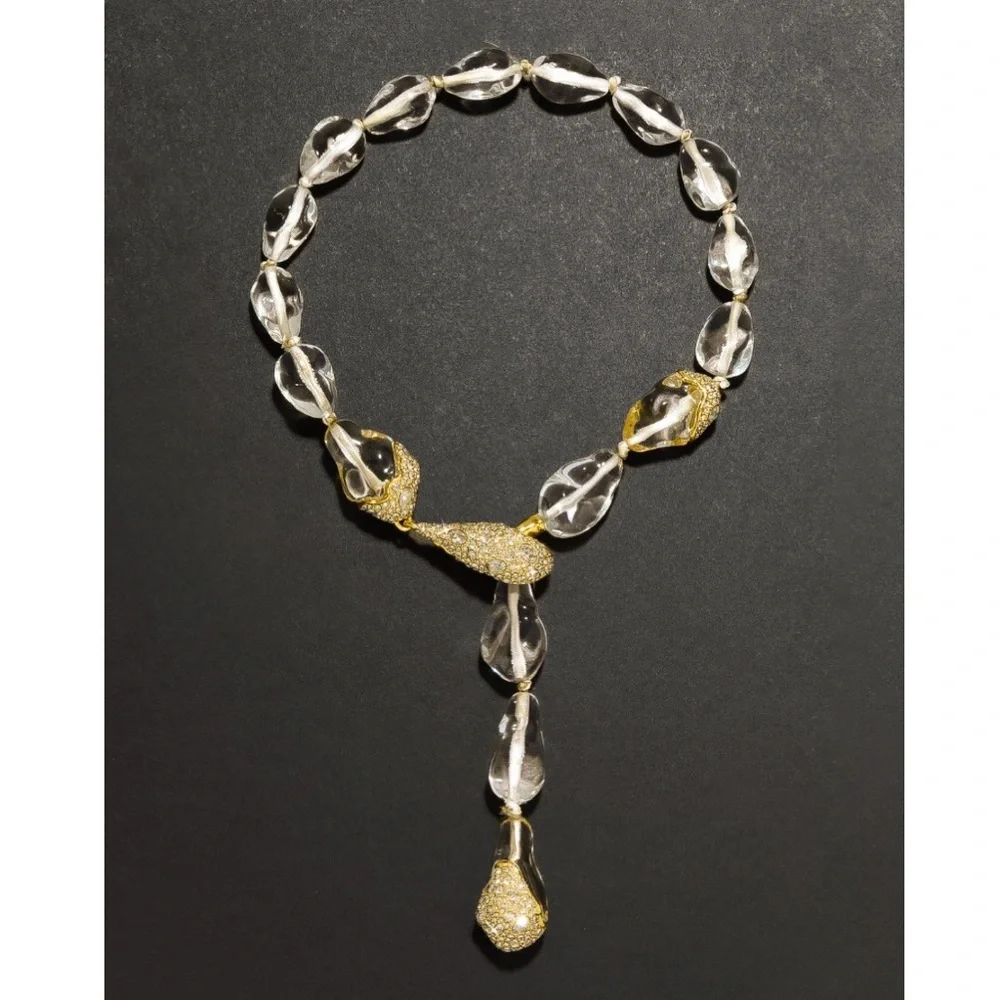Alexis Bittar Liquid Lucite Crystal Pebble Lariat Necklace
